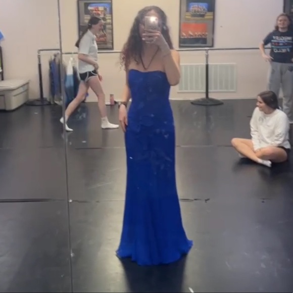 Jill Stuart Strapless Royal Blue Silk Chiffon Prom Dress Sz 2 - Picture 5 of 5